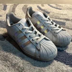 Adidas White and Silver Sneakers Iconic Shell Toe Design